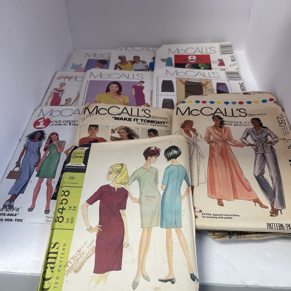 Vintage McCalls Sewing Pattern Lot 10 1960s-2000s Dresses Kids Sleep Shirts Etc
